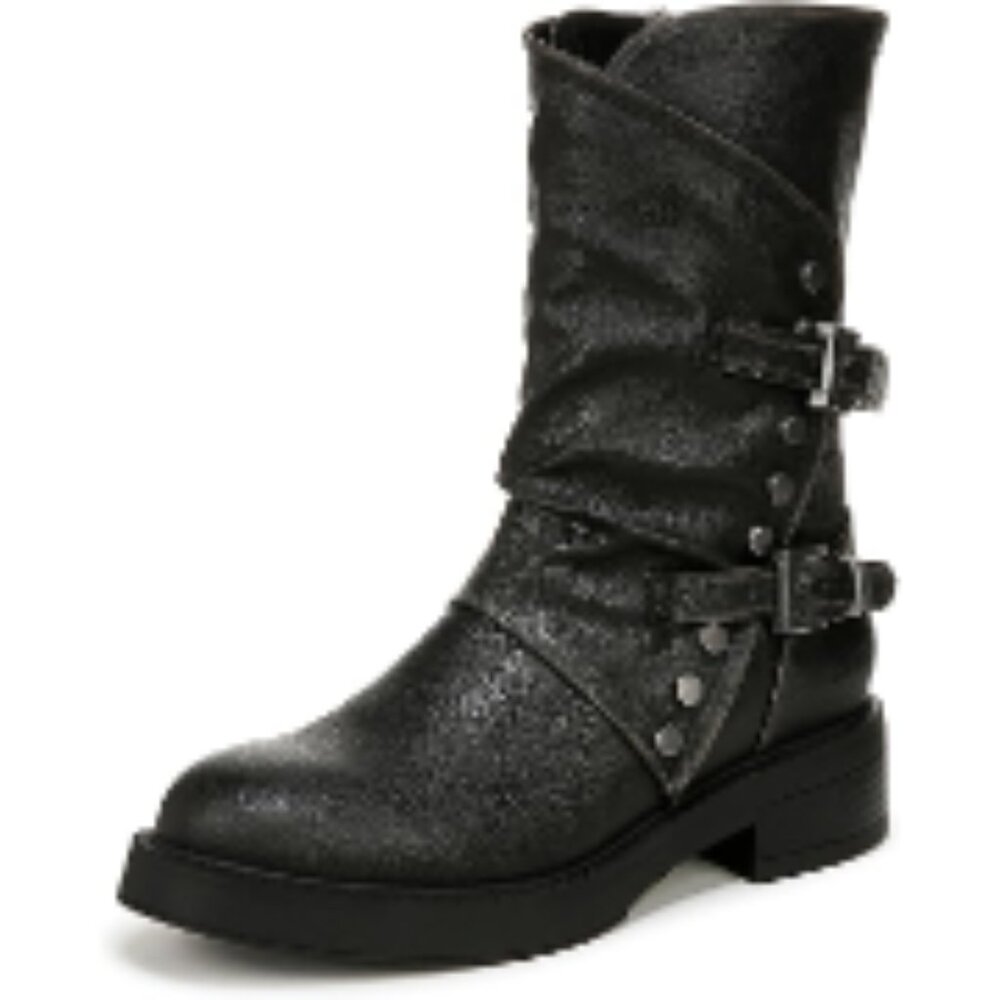 Faux-Leather Moto Boots With Side Zipper And Stud Details